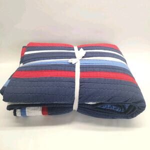 Pottery Barn Full/Queen Quilt Cover Stripe Patriotic Americana Nautical Beach